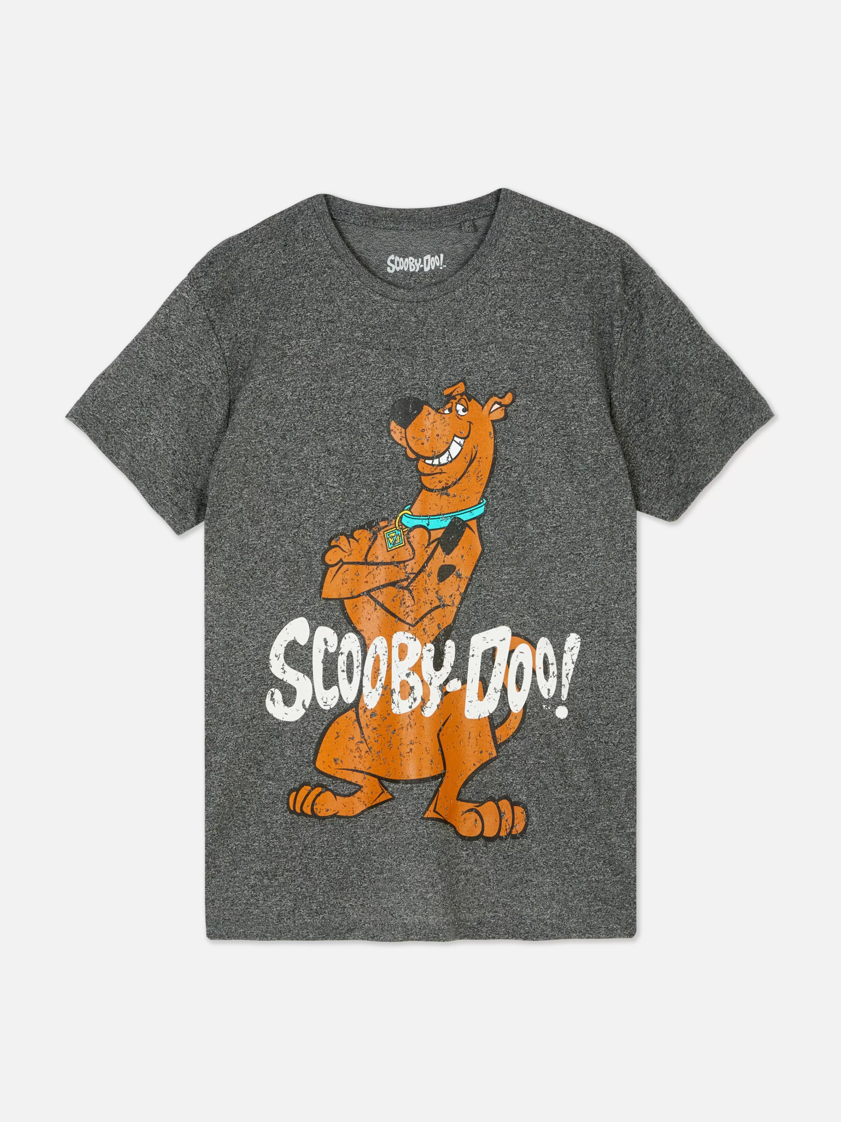 Magliette e Canotte Primark con Grafiche Originali | T-Shirt a Maniche Corte con Design Artistico Ispirato a Scooby-Doo in Tonalità Antracite Effetto Marmorizzato