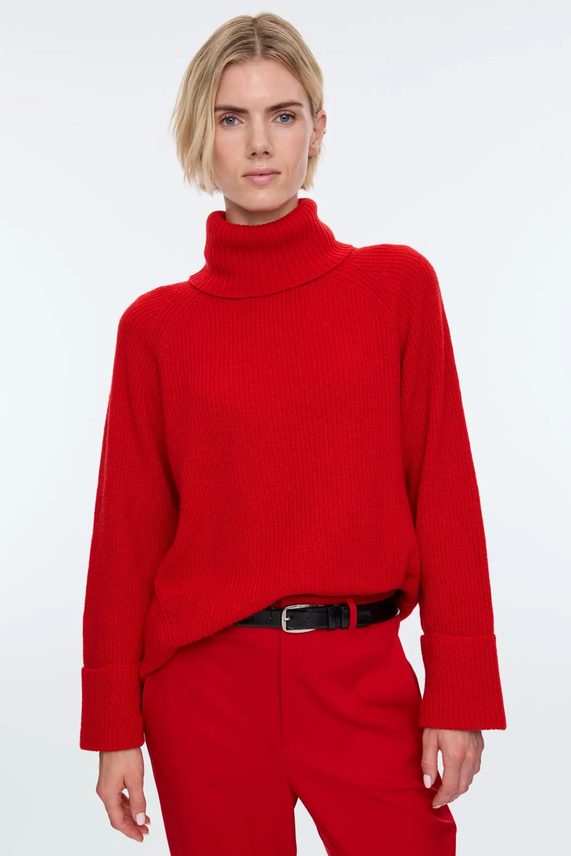 Maglione in misto lana VANILIA con dettagli a motivo tartaruga - Versione invernale nel rosso intenso Karalahnared