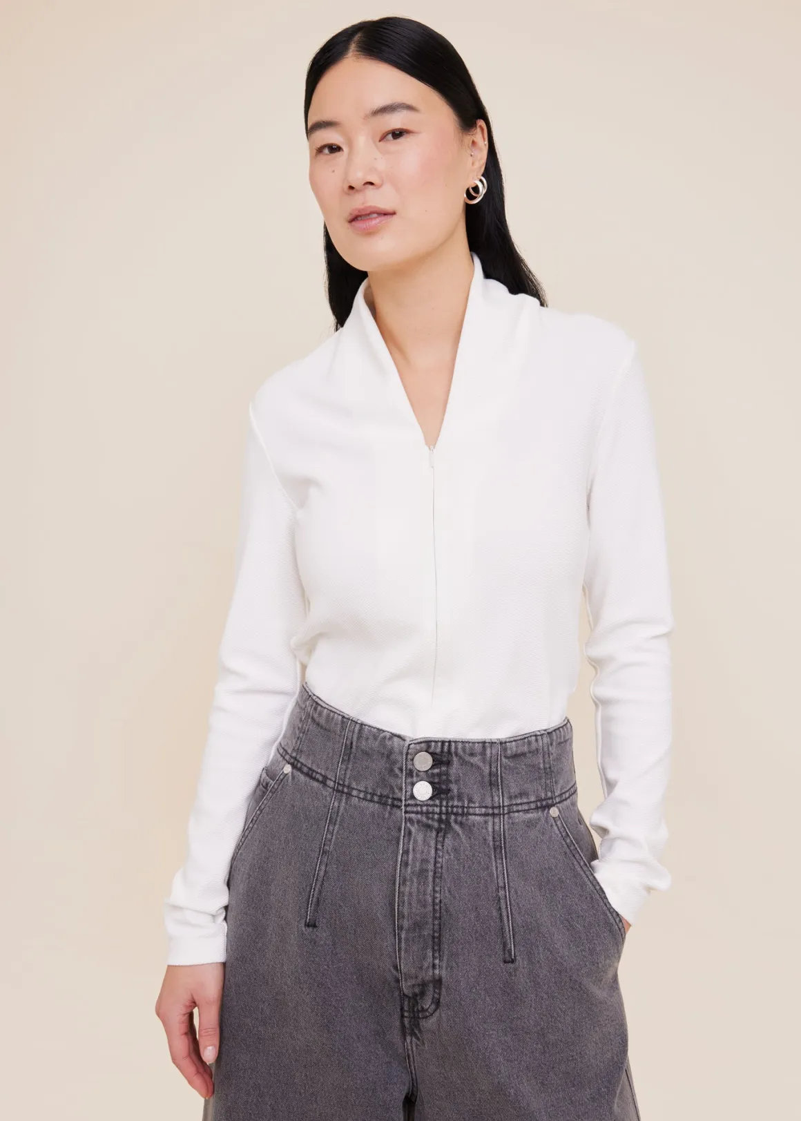 VANILIA Top in viscosa con zip laterale colore avorio - Edizione speciale a prezzo vantaggioso