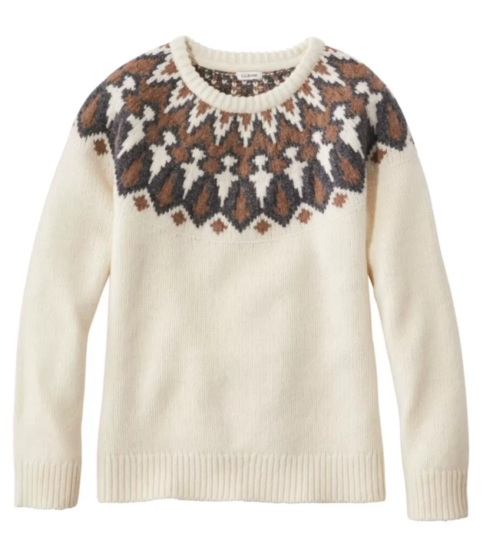 Maglione Donna in Lana Cardata Morbida, Collo Tondo con Motivo Fair Isle - Modello Classico Bean per un Look Invernale senza Tempo