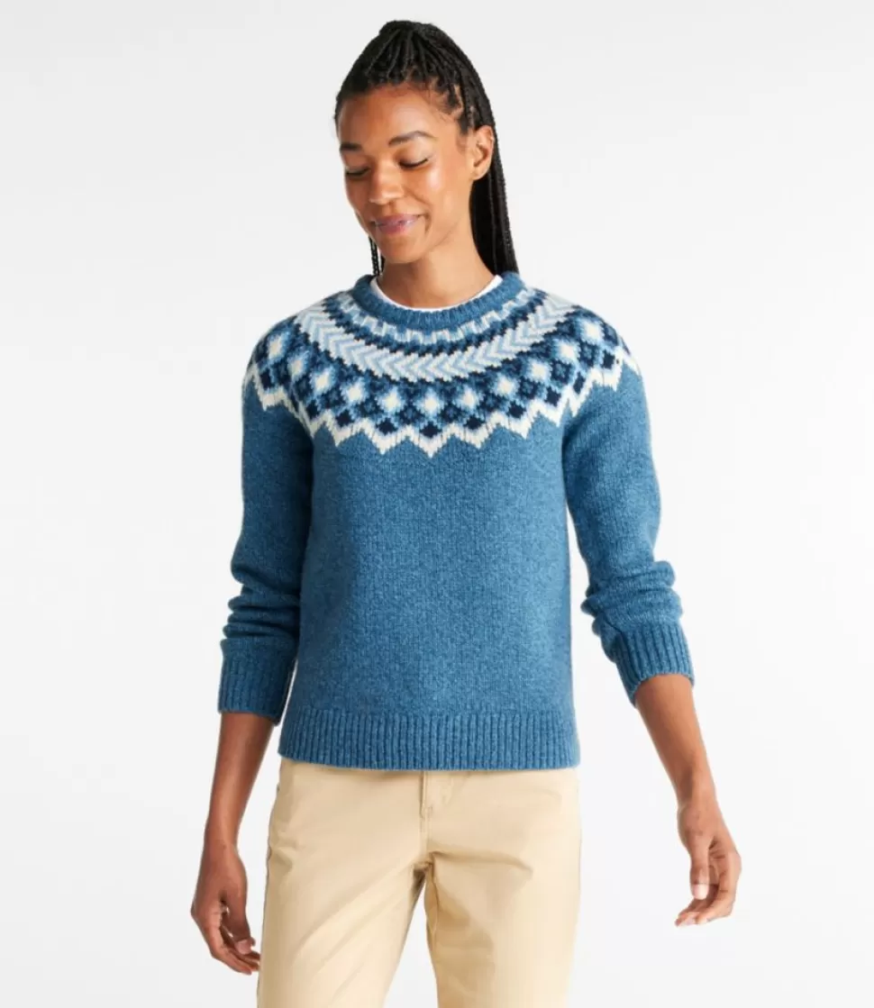 Maglione Donna in Lana Cardata Morbida, Collo Tondo con Motivo Fair Isle - Modello Classico Bean per un Look Invernale senza Tempo