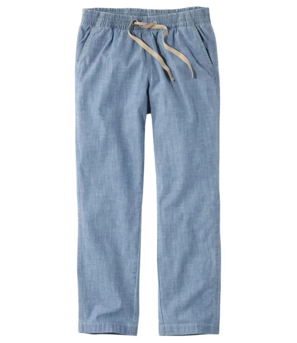 Pantaloni Chino Donna Lavaggio Lago con Elastico in Vita Media e Tessuto Chambray alla Caviglia