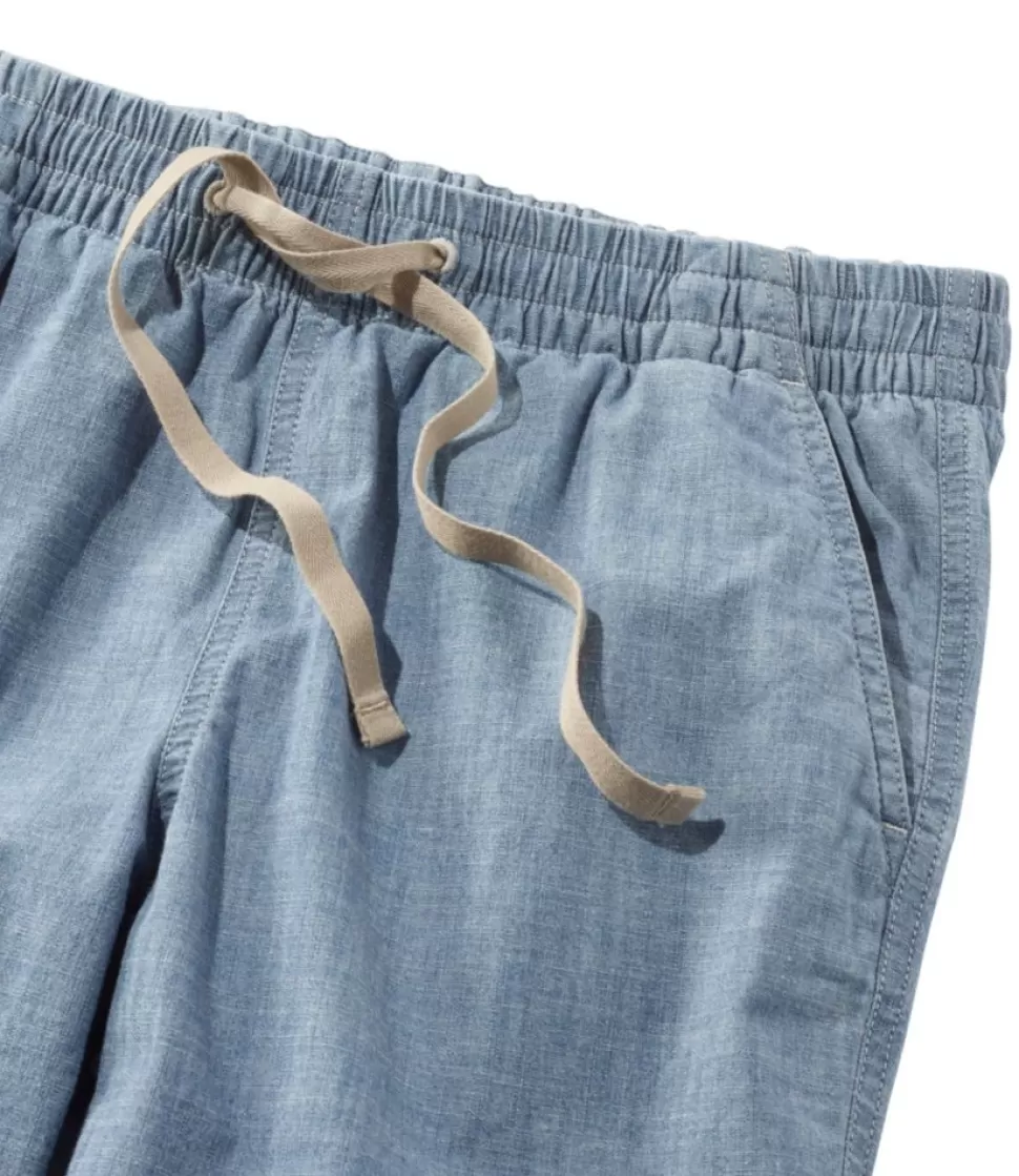 Pantaloni Chino Donna Lavaggio Lago con Elastico in Vita Media e Tessuto Chambray alla Caviglia