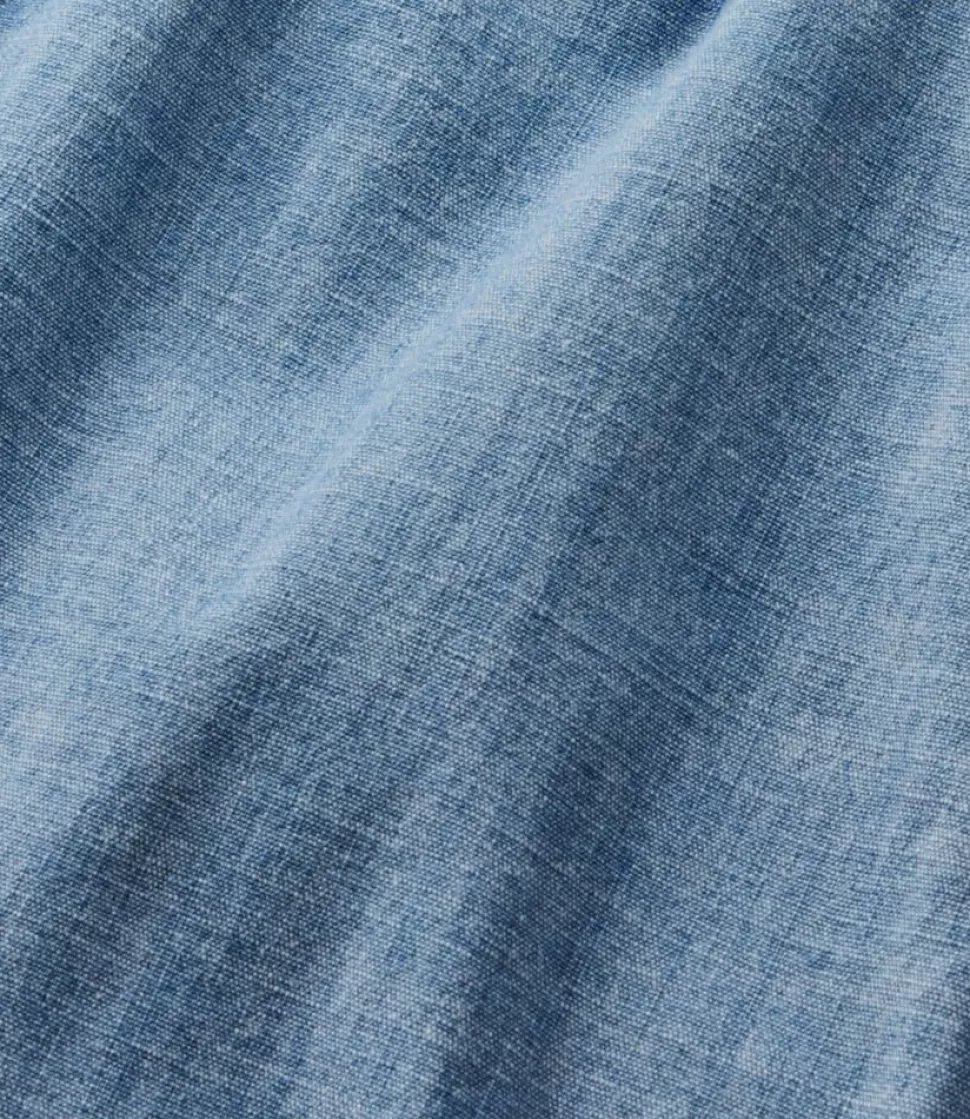 Pantaloni Chino Donna Lavaggio Lago con Elastico in Vita Media e Tessuto Chambray alla Caviglia