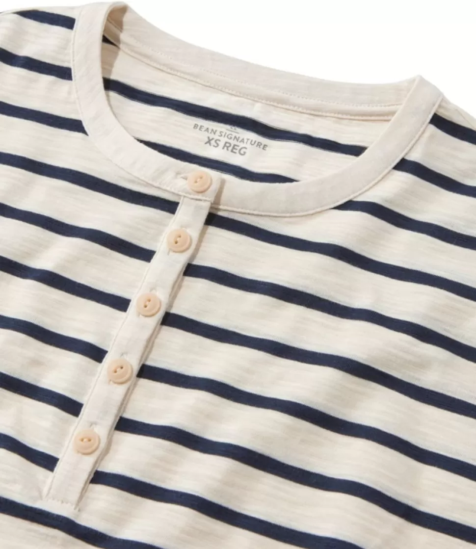 Maglietta Donna Iconica in Cotone Slub con Collo Henley e Dettagli Unici, Manica Corta Casual per Stagione Estiva