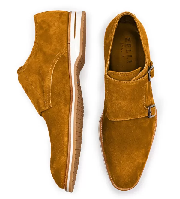 Scarpe Zelli Leggera in Pelle di Capra Scamosciata con Doppio Fermaglio Monastico - Design Elegante per Look Casual